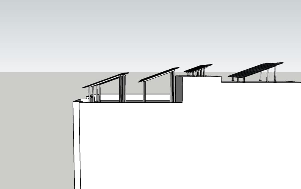 Side elevation of the Uttara Tower model showing the panel tilt and frame heights